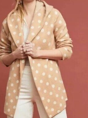Anthropologie Field Flower Dottie Cardigan Sweater Coat Hooded Wool Polka Dot XS